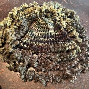 Handmade Crochet Yarn Beanie W/ 6' Matching Fun Wrap - Size OS